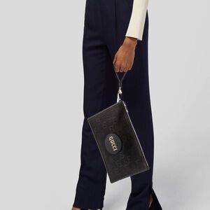 Gucci Black Monogram Wristlet Clutch